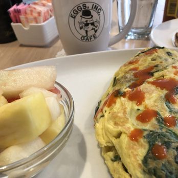 Eggs, Inc. Cafe Restaurant - Omelette with fruit, coffee, and side English Muffin order. - Breakfast & Brunch Near Me - Chicago, Illinois Eggs, Inc. Cafe Restaurant - Omelette with fruit, coffee, and side English Muffin order. - Breakfast & Brunch Near Me - Chicago, Illinois