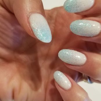 Nassau Nails - Summer days - ombre with blueish glitter powder - Nail Salons Near Me - Garden City South, New York Nassau Nails - Summer days - ombre with blueish glitter powder - Nail Salons Near Me - Garden City South, New York