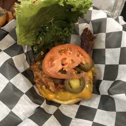 Bacon cheeseburger with toppings Bacon cheeseburger with toppings