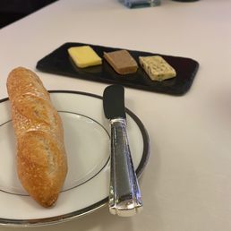Bread with a selection of butter. Far right us Brittany seaweed butter