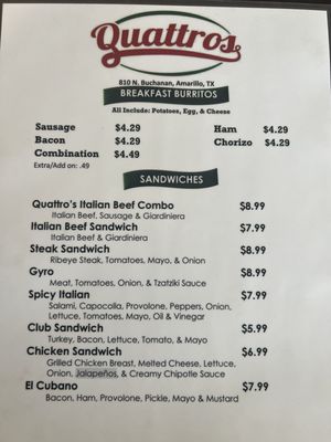 Menu photo 3 Quattros Amarillo, TX