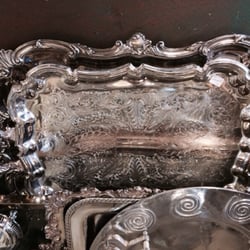 Hilton House Consign & Design - Sterling silver and interesting silver plate serving pieces.