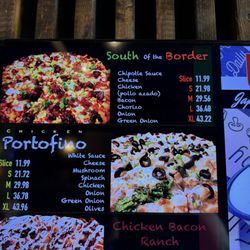 Isi's Pizza - Isi's Pizza Menu - South of the Border Pizza - Chicken, chorizo, chipotle sauce, bacon, onion and green onion and cheese