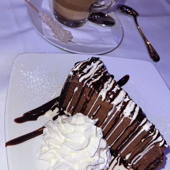 Spiro's - Chocolate mousse cake and cappuccino - New American Near Me - Rocky Point, New York