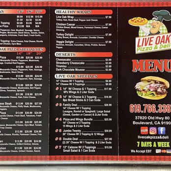 Live Oak Pizza & Deli - Menu page 1 - Pizza Near Me - Boulevard, California Live Oak Pizza & Deli - Menu page 1 - Pizza Near Me - Boulevard, California