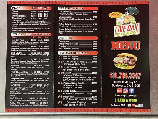 Menu photo 2 Live Oak Pizza & Deli Boulevard, CA Menu photo 2 Live Oak Pizza & Deli Boulevard, CA