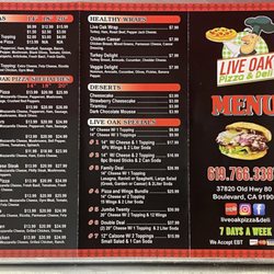 Live Oak Pizza & Deli - Menu page 1