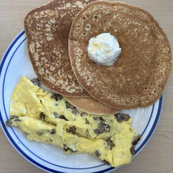 Uncle Bill's Pancake House - #27: Eggs & ham scrambled with 3 buttermilk pancakes. Ham substituted for turkey sausage. - Breakfast & Brunch Near Me - Cape May, New Jersey Uncle Bill's Pancake House - #27: Eggs & ham scrambled with 3 buttermilk pancakes. Ham substituted for turkey sausage. - Breakfast & Brunch Near Me - Cape May, New Jersey