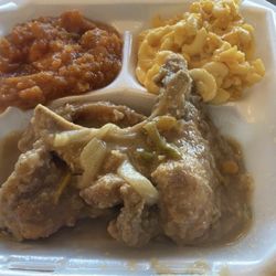 Royceann’s Soul Food - Smothered Pork Chops Baked Mac and Chess with Yams