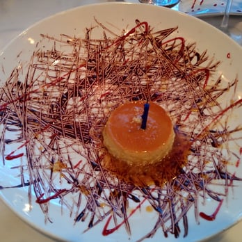 Cafe Renaissance - Mango-coconut creme brulee (with a candle for my birthday!) - French Near Me - Vienna, Virginia