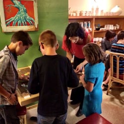 Painted Turtle Studio - One of our fabulous instructors, Lily Russo, working on the mosaic "Elephant Table."