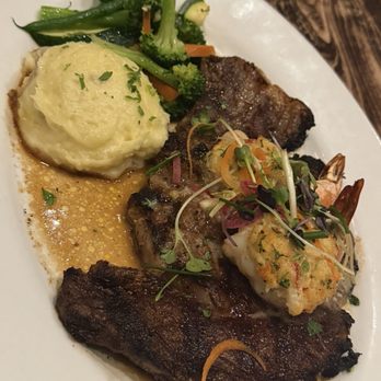 The Fish Hopper - Bone in Ribeye w/prawns - Seafood Near Me - Monterey, California