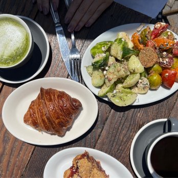 Gjusta - My plate of veggies and croissants and peach cobbler and coffee and green tea Matcha cappuccino with almond milk...absolutely superb - Bakeries Near Me - Venice, California Gjusta - My plate of veggies and croissants and peach cobbler and coffee and green tea Matcha cappuccino with almond milk...absolutely superb - Bakeries Near Me - Venice, California