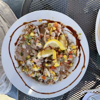 Evarista’s Comal Restaurant - Oyster montados on mango ceviche - New American Near Me - Capitola, California Evarista’s Comal Restaurant - Oyster montados on mango ceviche - New American Near Me - Capitola, California