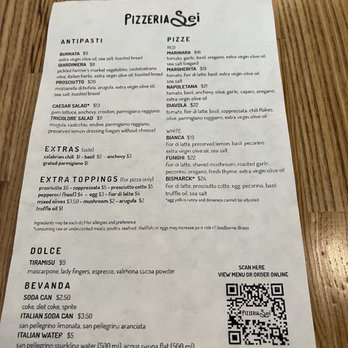 Sei Pizza Bar - Menu (1/4/2023) - Pizza Near Me - Los Angeles, California