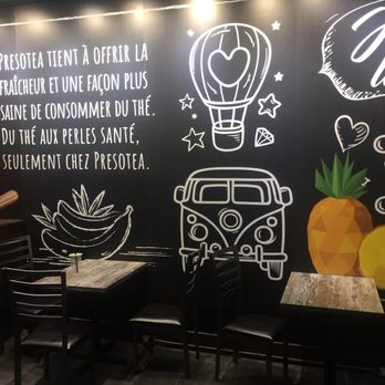 Presotea - a restaurant with a chalkboard wall - Bubble Tea Near Me - Montreal, Quebec