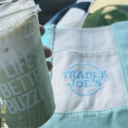 Medium iced matcha latte topped with vanilla cream