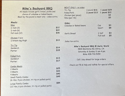 Menu photo 5 Mike's Backyard BBQ Gilroy, CA