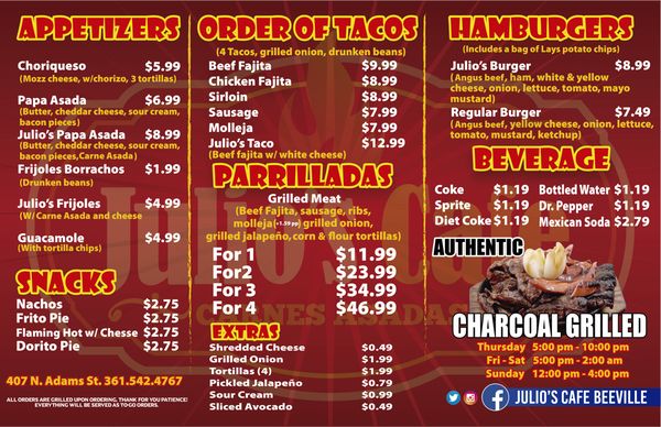 Menu photo 2 Julio's Cafe Beeville, TX