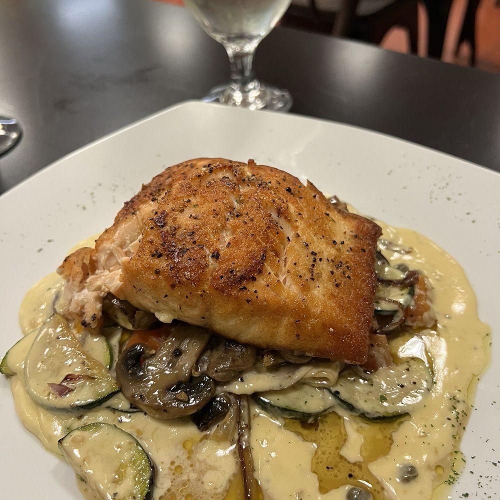 New Town Cafe - Seared Salmon with lemon creamy caper sauce. So good! - Breakfast & Brunch Near Me - Turlock, California
