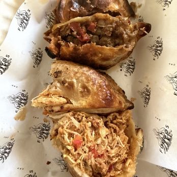 FUEGOS LA - Empanada cross section (top to bottom): Hand Cut Beef and Chicken. - Empanadas Near Me - Los Angeles, California FUEGOS LA - Empanada cross section (top to bottom): Hand Cut Beef and Chicken. - Empanadas Near Me - Los Angeles, California