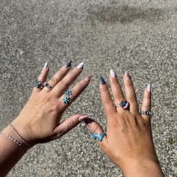 New rings from The Main Trading Post; left index, right thumb, and right pinky. New rings from The Main Trading Post; left index, right thumb, and right pinky.