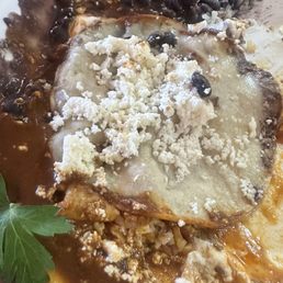 Wish they used another type of cheese, that melts. This cheese is better as a topping not for inside an enchilada Wish they used another type of cheese, that melts. This cheese is better as a topping not for inside an enchilada