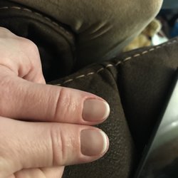 Right hand straight(ish), left hand "cone" shape to nail