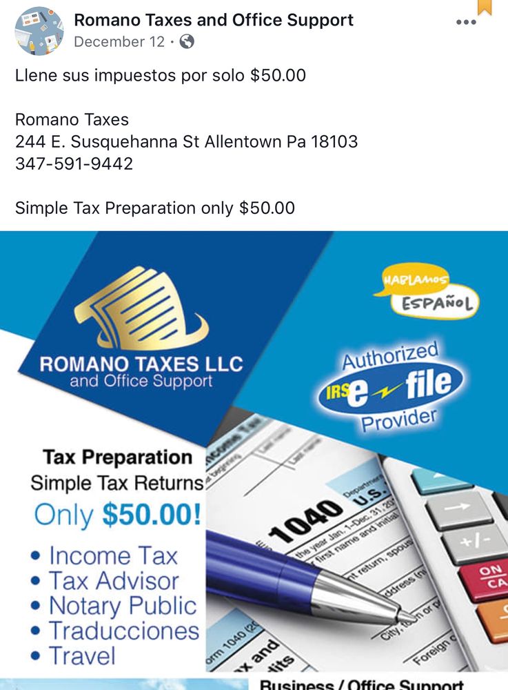 ROMANO TAXES 529 N 11th St, Allentown, Pennsylvania Tax Services