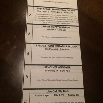 Yard House - "House" Beer flight as of June 24th, 2016. - New American Near Me - Austin, Texas