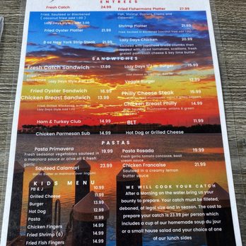 Lazy Days South - The other side of menu (lunch menu with sandwiches not pictured) - Seafood Near Me - Marathon, Florida Lazy Days South - The other side of menu (lunch menu with sandwiches not pictured) - Seafood Near Me - Marathon, Florida