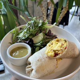 Breakfast Bacon Burrito w/side of Greens and salsa Verde Breakfast Bacon Burrito w/side of Greens and salsa Verde