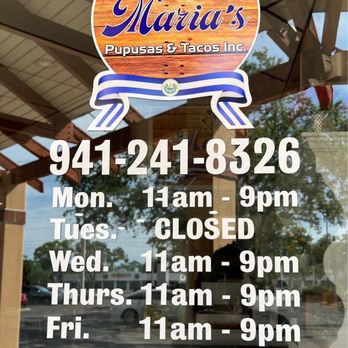 Maria’s Pupusas And Tacos - Hours - Salvadoran Near Me - Bradenton, Florida Maria’s Pupusas And Tacos - Hours - Salvadoran Near Me - Bradenton, Florida