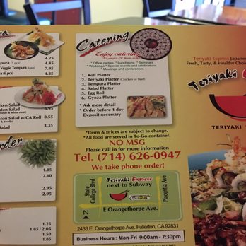 Teriyaki Express - Menu - Japanese Near Me - Fullerton, California Teriyaki Express - Menu - Japanese Near Me - Fullerton, California