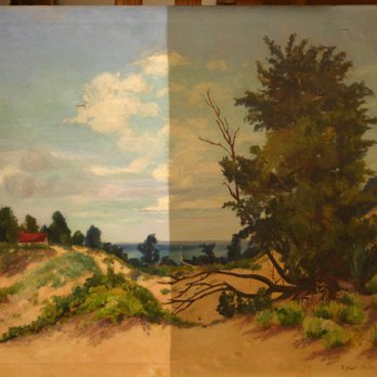 Restoration Division - A dramatic difference between the cleaned left and the still untouched right side. - Art Restoration Near Me - Chicago, Illinois Restoration Division - A dramatic difference between the cleaned left and the still untouched right side. - Art Restoration Near Me - Chicago, Illinois