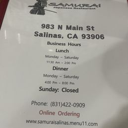 Front of menu Front of menu