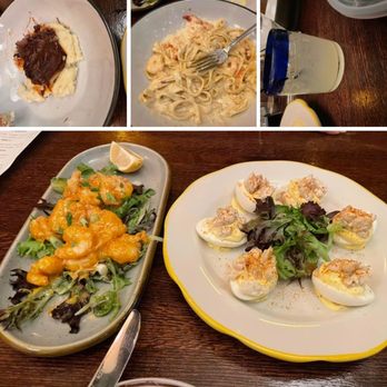 George Martin's Grillfire - Crab Deviled eggs, Chilly pop shrimp, BBQ Braised Short Ribs, Lobster & Shrimp Fettuccine and Margarita. Not pictured Espresso martini. - Steakhouses Near Me - Hanover, Maryland George Martin's Grillfire - Crab Deviled eggs, Chilly pop shrimp, BBQ Braised Short Ribs, Lobster & Shrimp Fettuccine and Margarita. Not pictured Espresso martini. - Steakhouses Near Me - Hanover, Maryland