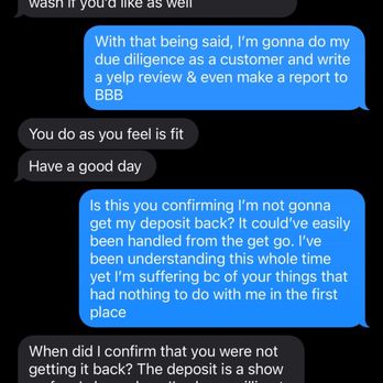 Gordos Details - Text message of promise to give deposit back to customer then business owner flexes - Car Wash Near Me Gordos Details - Text message of promise to give deposit back to customer then business owner flexes - Car Wash Near Me