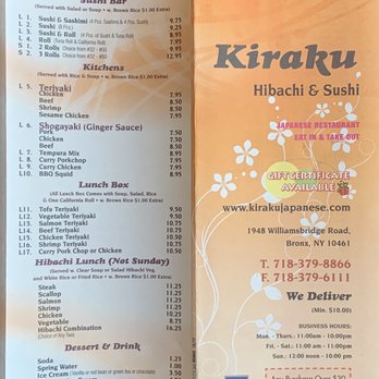 Kiraku Sushi - Menu - Sushi Bars Near Me - Bronx, New York Kiraku Sushi - Menu - Sushi Bars Near Me - Bronx, New York