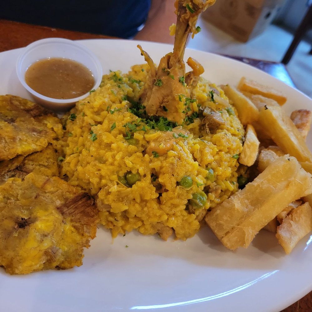Bella Cuba - Drunk Chicken Rice w/ Fried Yuca & Tostones - Cuban Near Me - Miami Beach, Florida Bella Cuba - Drunk Chicken Rice w/ Fried Yuca & Tostones - Cuban Near Me - Miami Beach, Florida