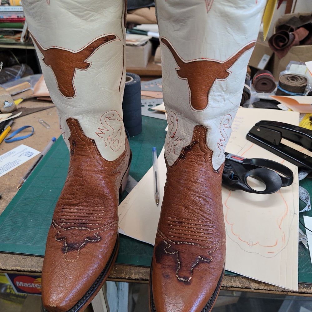 Adhesive stained boots from a hot closet