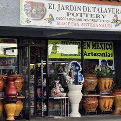 El Jardin De Talavera Pottery - Front entrance. Mexican Pots and fountains.