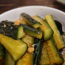 Hot + Sour Cucumbers. Very tasty with an excellent sauce