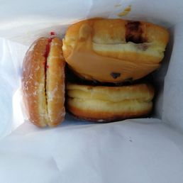 Raspberry, chocolate chip with maple glaze with chocolate in the middle, chocolate glaze with creme in the middle. Delicious!!!!!!