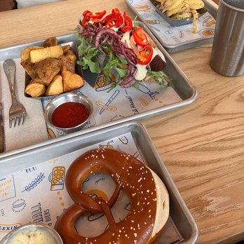 Wursthall - pretzel, vegetarian turkish sausage with thrice baked potatoes, potato salad - German Near Me - San Mateo, California Wursthall - pretzel, vegetarian turkish sausage with thrice baked potatoes, potato salad - German Near Me - San Mateo, California