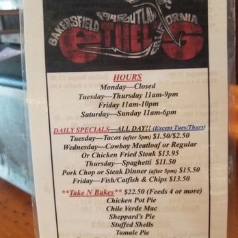 Ethel's Old Corral - Menu May 2021 - American Near Me - Bakersfield, California