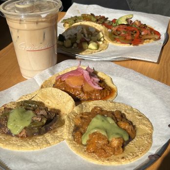 Guisados - steak picado, cochinita pibil and chicharron tacos with horchata cold brew - Mexican Near Me - Beverly Hills, California Guisados - steak picado, cochinita pibil and chicharron tacos with horchata cold brew - Mexican Near Me - Beverly Hills, California