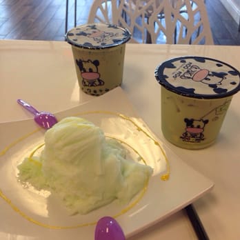 Moo Moo - Matcha green tea & honeydew milk teas - thanks to the owner for giving us free shaved ice again. Love the honeydew!! - Coffee & Tea Near Me - Elk Grove, California
