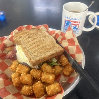 Ocala's Downtown Diner - BLT on wheat with a egg and hot tater tot's, service was quick and everything hot and tasty! - Diners Near Me - Ocala, Florida