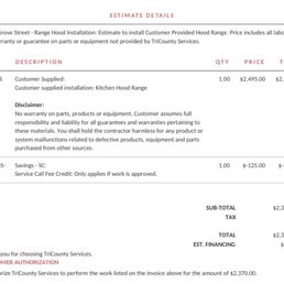 Wow! $2500 quote for a kitchen hood install that required $125 estimate fee. Beware! Wow! $2500 quote for a kitchen hood install that required $125 estimate fee. Beware!